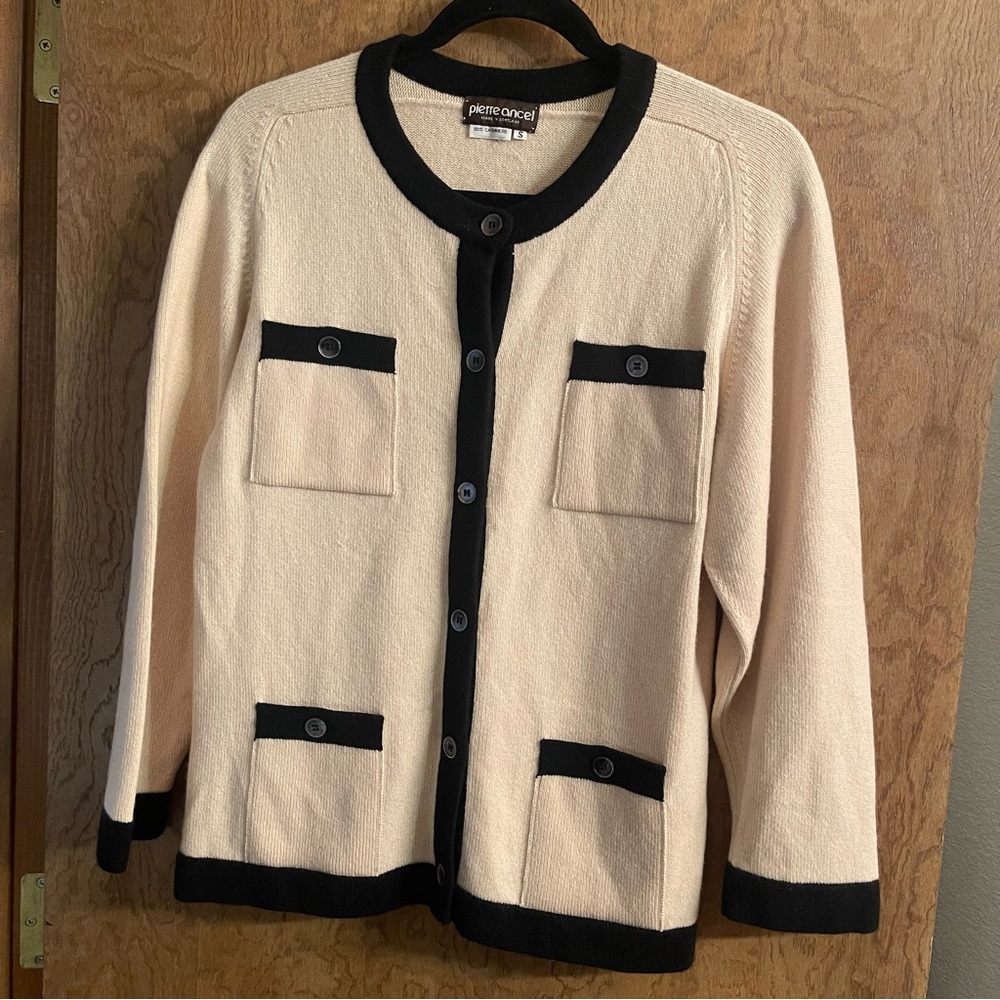 Pierre Cardin Women's Cream and Black Cardigan Sweater